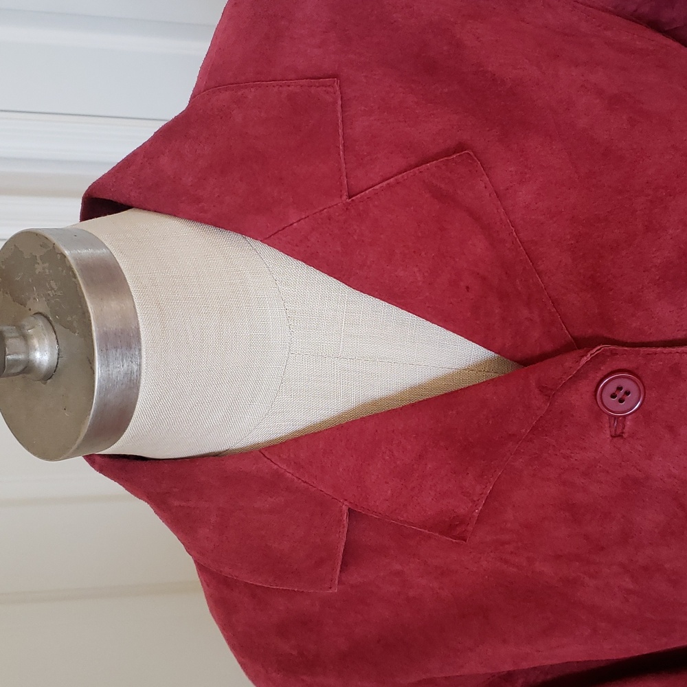 Vintage Red Suede Leather Blazer Jacket Women's Large 100% Genuine Shacket LARGE - Picture 6 of 14